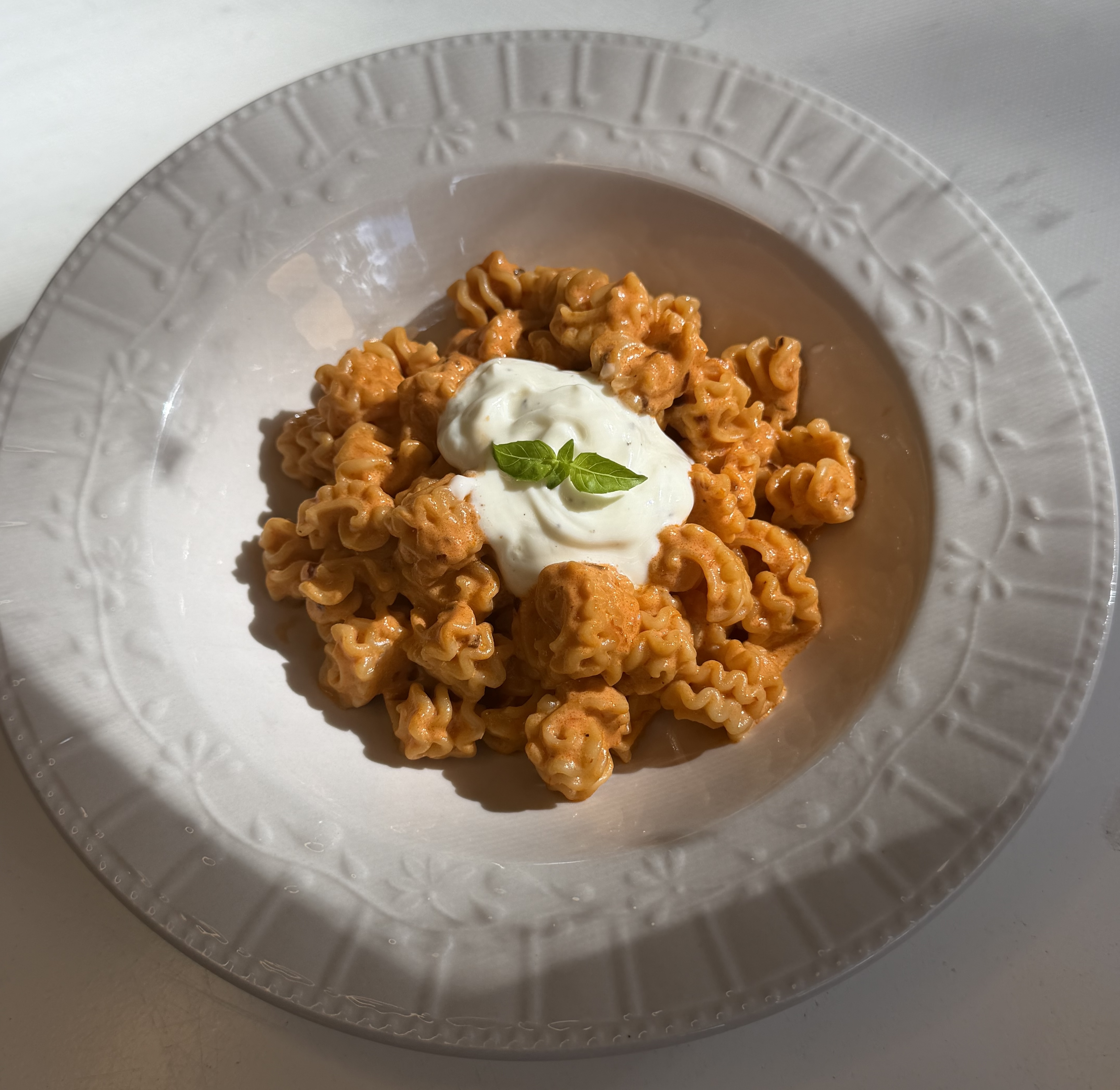 Ruby’s Vodka Radiatori, topped with whipped ricotta